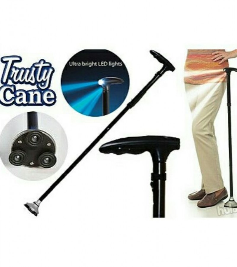 Trusty Cane - Sturdy Folding Walking Triple Head With Built in Lights - Fordable Walking Stick