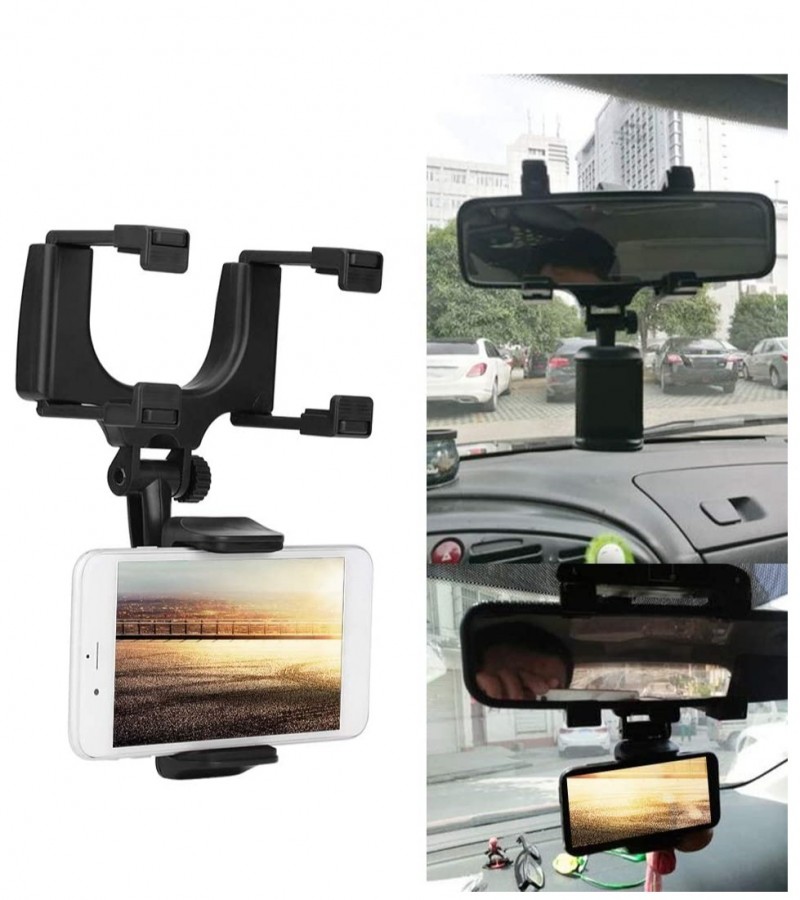 Universal Adjustable 360° Car Rearview Mirror Mount Mobile Phone Holder Stand Bracket