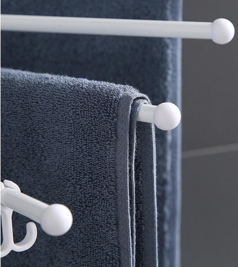 Wall Mount Punch Free Adhesive Bathroom Towel Holder Steel 5 Rods Hanger Shelf Rack Organizer