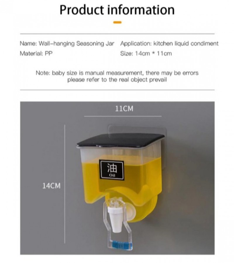 Wall-Mounted Self Adhesive Oil Liquid Tank Oil Pot Dispenser Kitchen Seasoning Organizer 1Pc