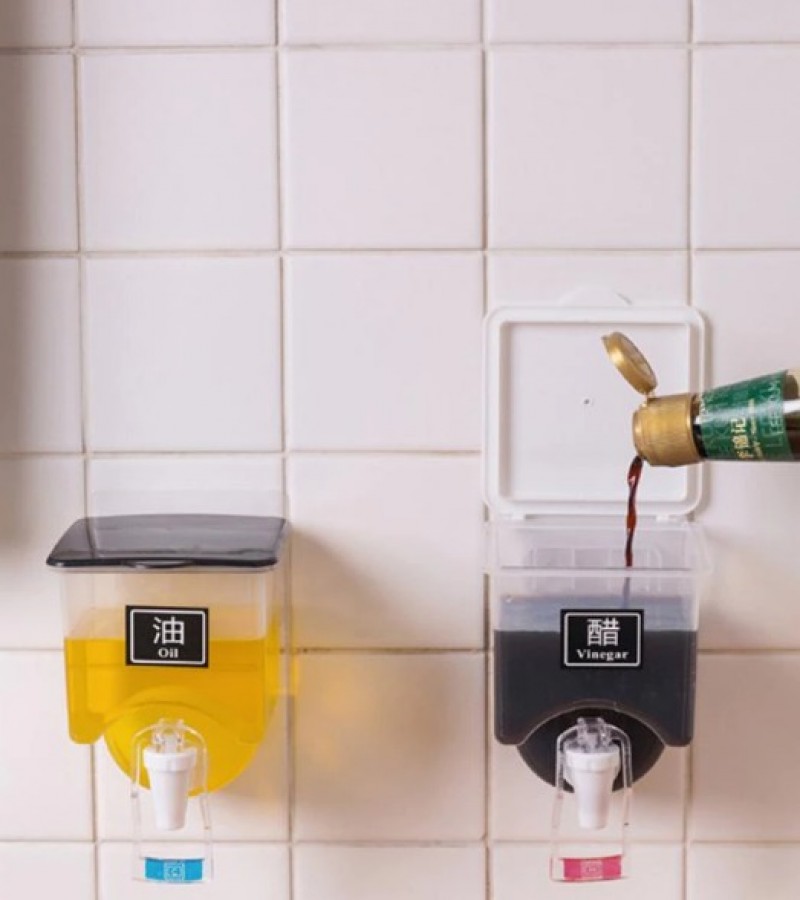 Wall-Mounted Self Adhesive Oil Liquid Tank Oil Pot Dispenser Kitchen Seasoning Organizer 1Pc