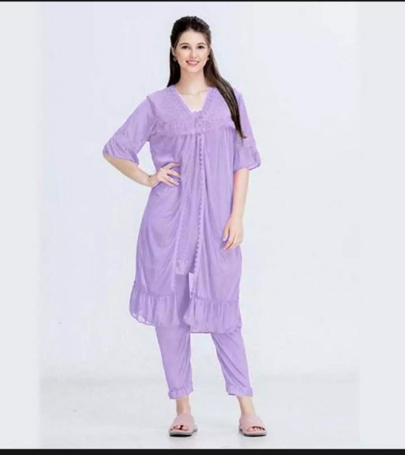 3 Piece Goun Silky Nighty