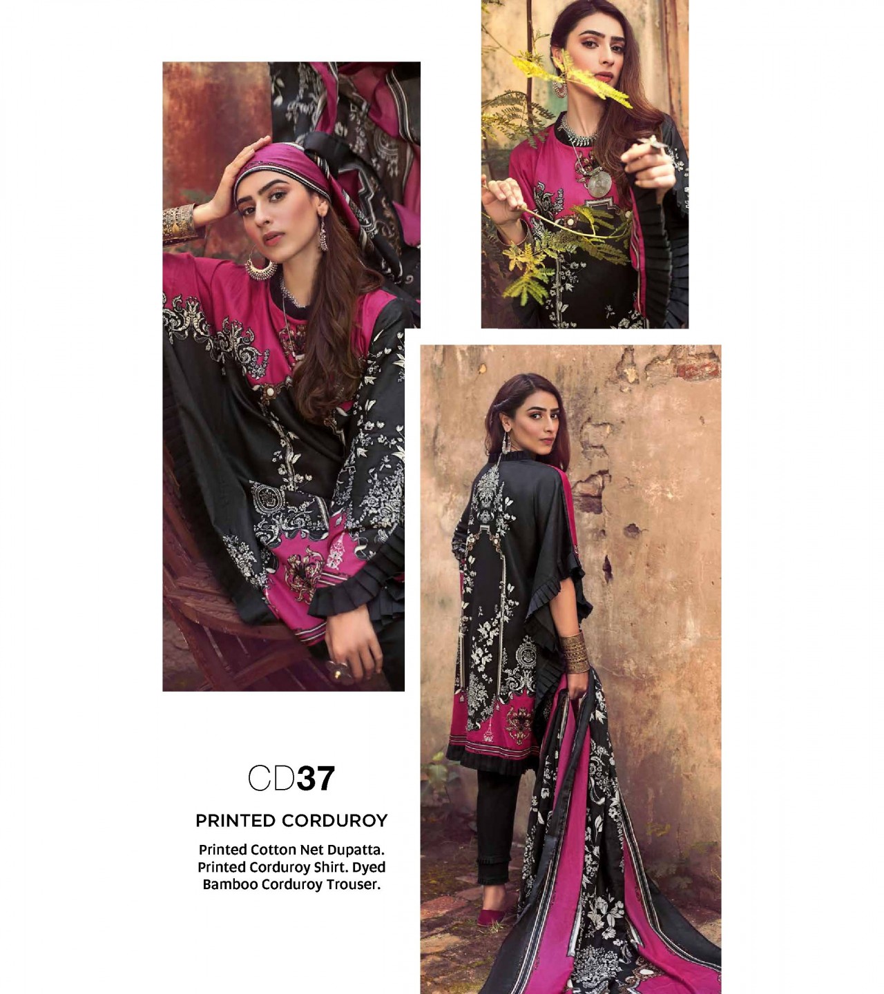 Gul Ahmed 3 PC Unstitched Corduroy suit With Cotton Net Dupatta CD-37