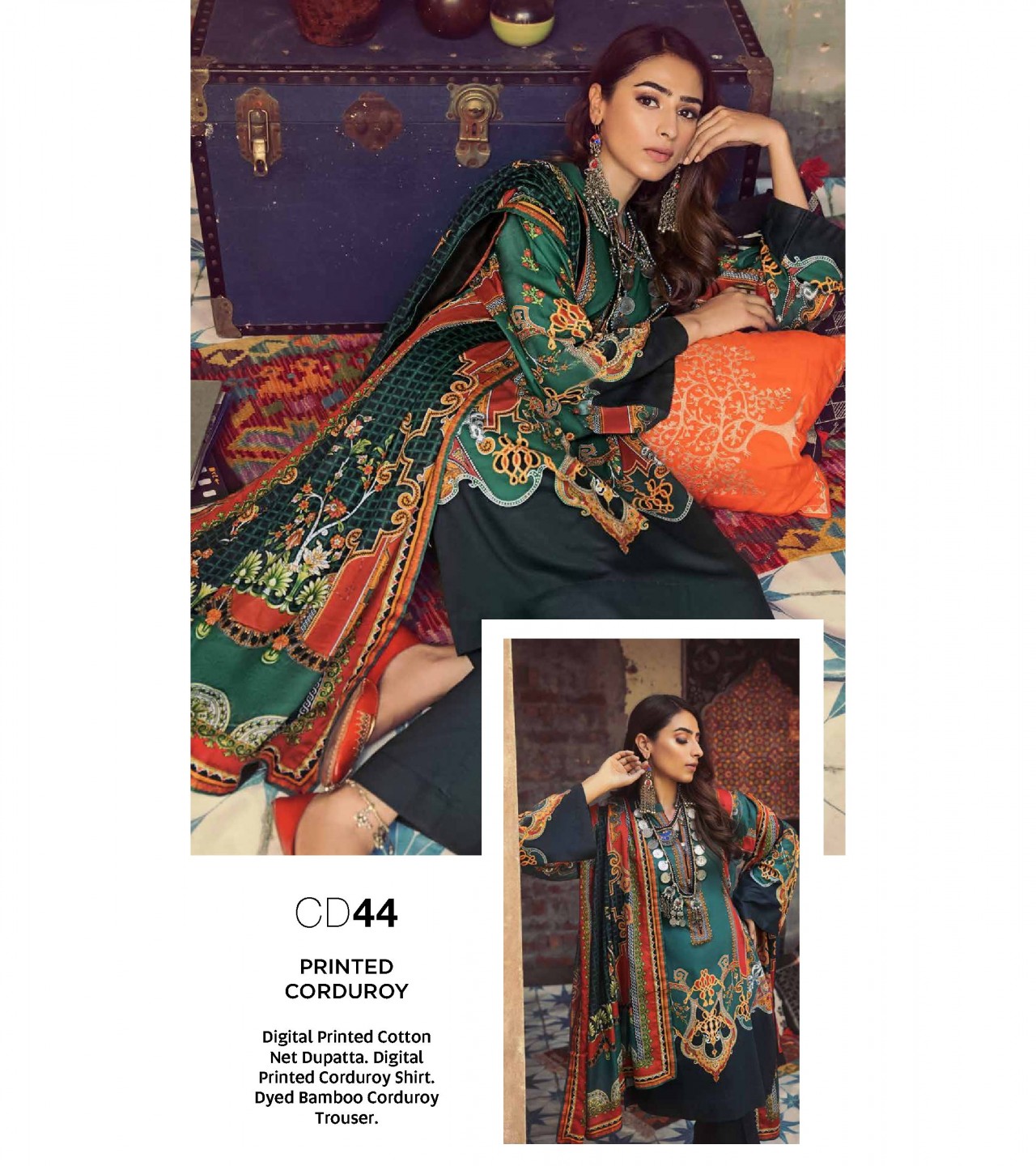 Gul Ahmed 3 PC Unstitched Corduroy suit With Cotton Net Dupatta CD-44