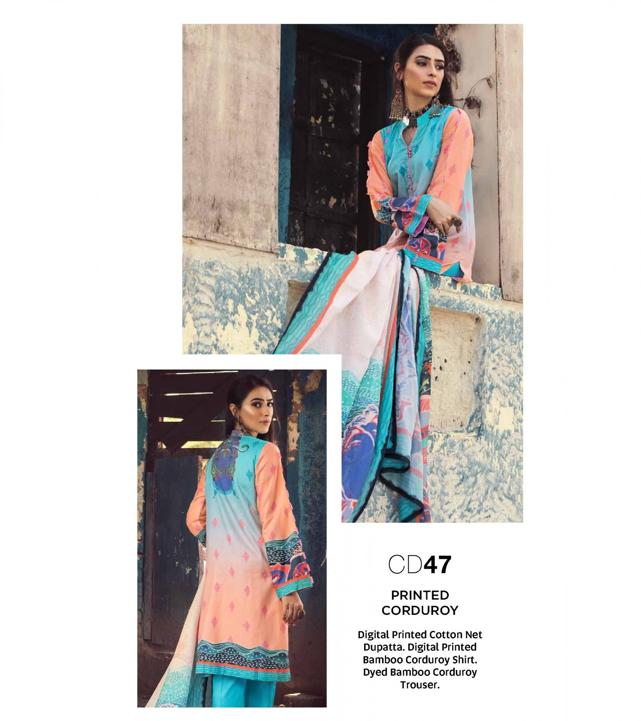 Gul Ahmed 3 PC Unstitched Corduroy suit With Cotton Net Dupatta CD-47