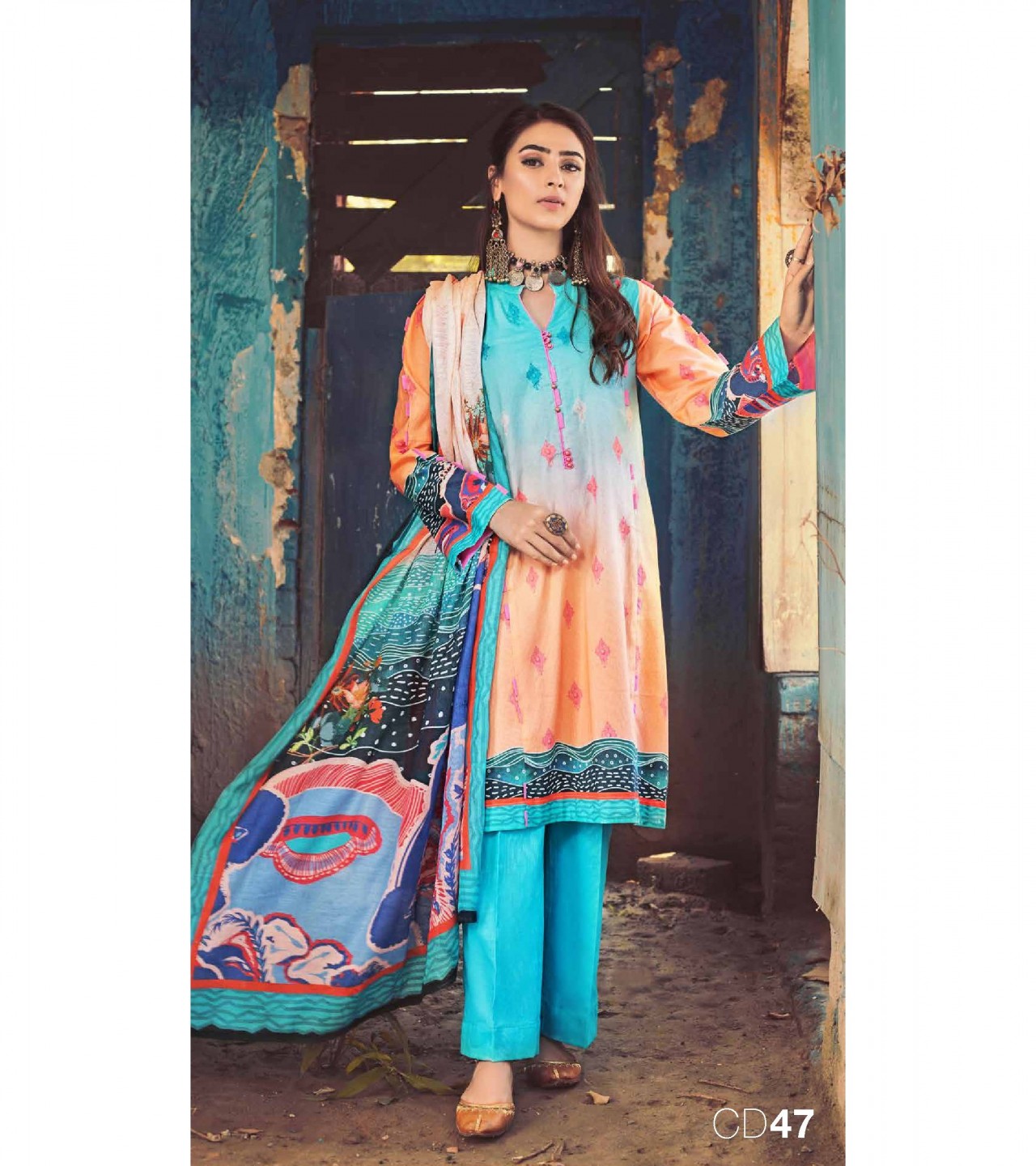Gul Ahmed 3 PC Unstitched Corduroy suit With Cotton Net Dupatta CD-47