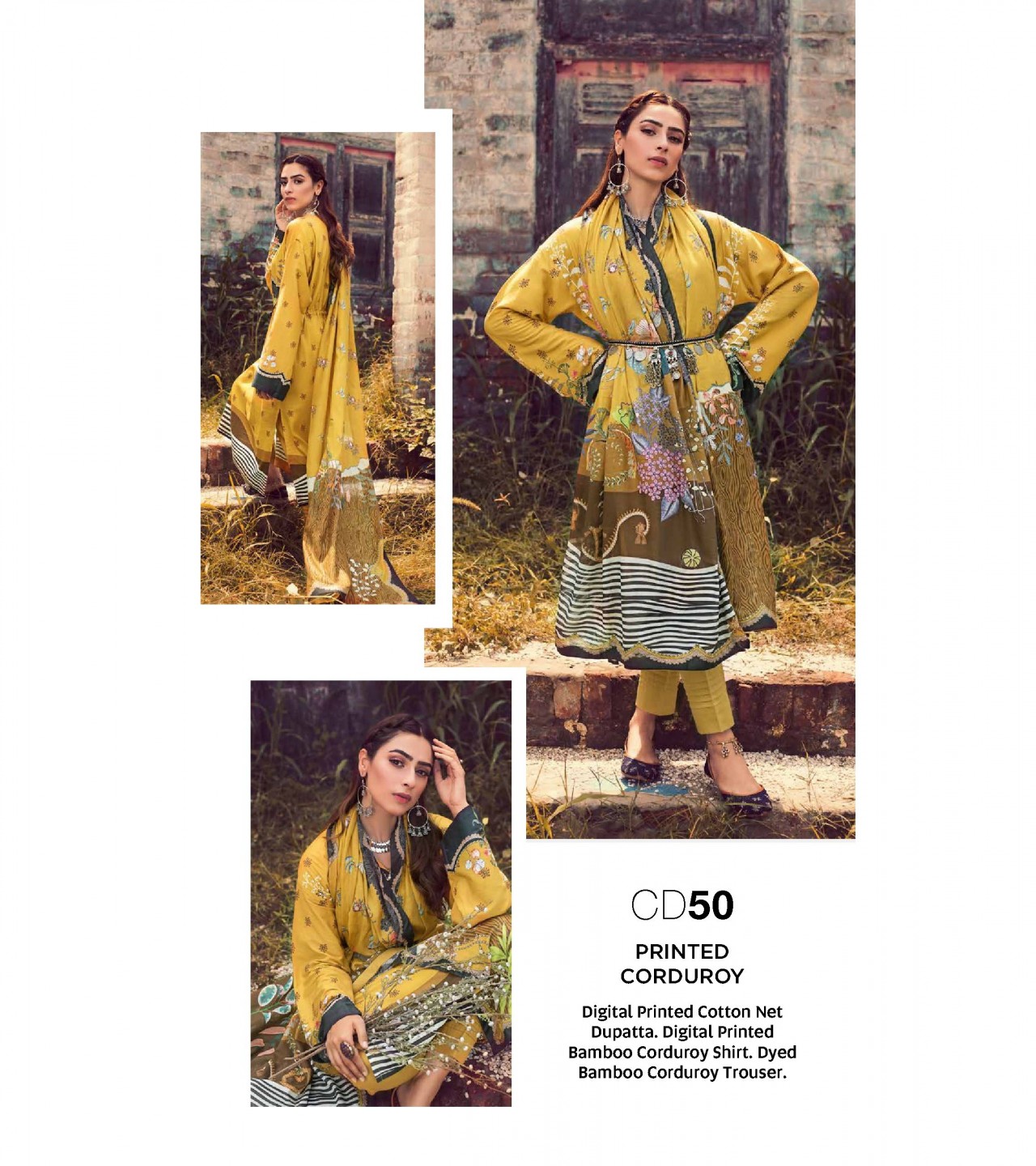 Gul Ahmed 3 PC Unstitched Corduroy suit With Cotton Net Dupatta CD-50