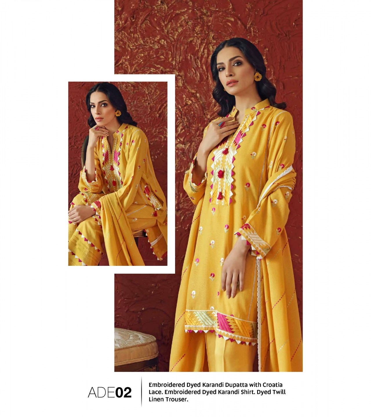 Gul Ahmed 3 PC Unstitched Embroidered Suit with Karandi Dupatta ADE-02