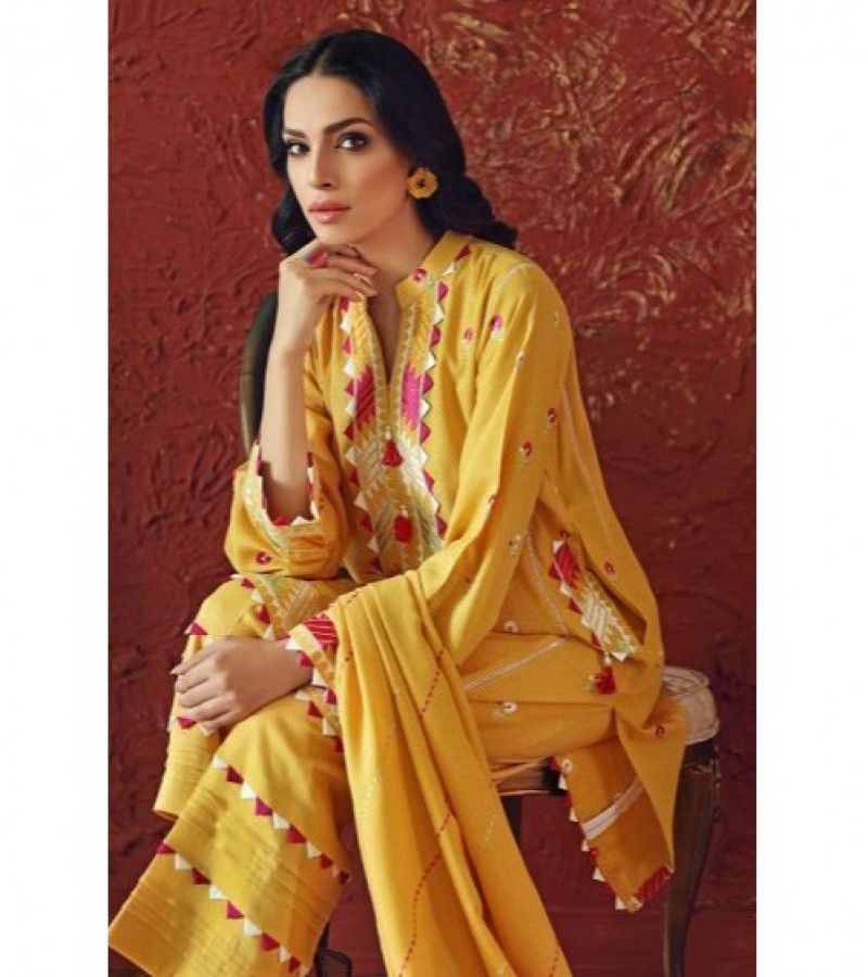 Gul Ahmed 3 PC Unstitched Embroidered Suit with Karandi Dupatta ADE-02
