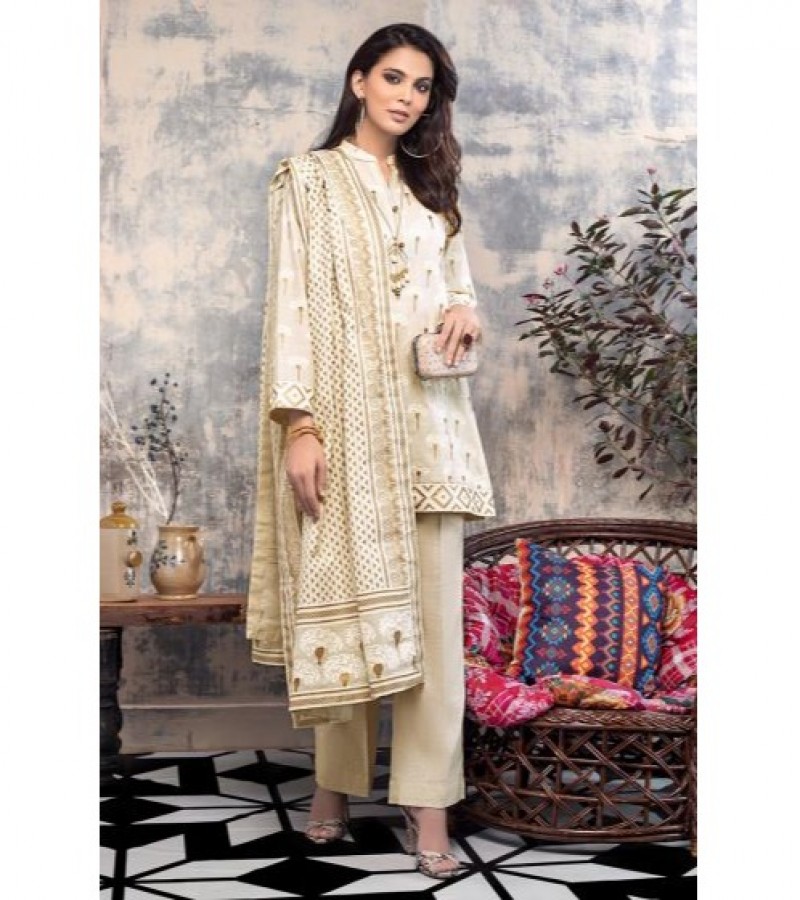 Gul Ahmed 3 PC Unstitched Gold Lacquer Printed Khaddar Suit K-89
