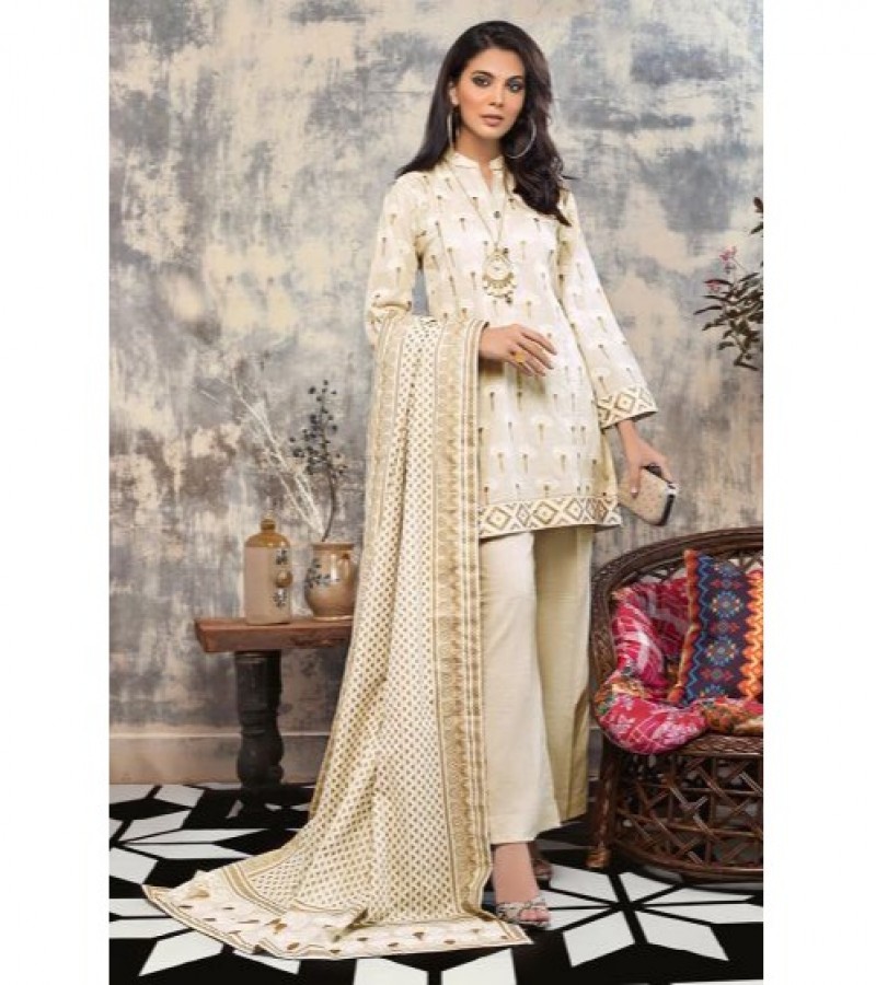 Gul Ahmed 3 PC Unstitched Gold Lacquer Printed Khaddar Suit K-89