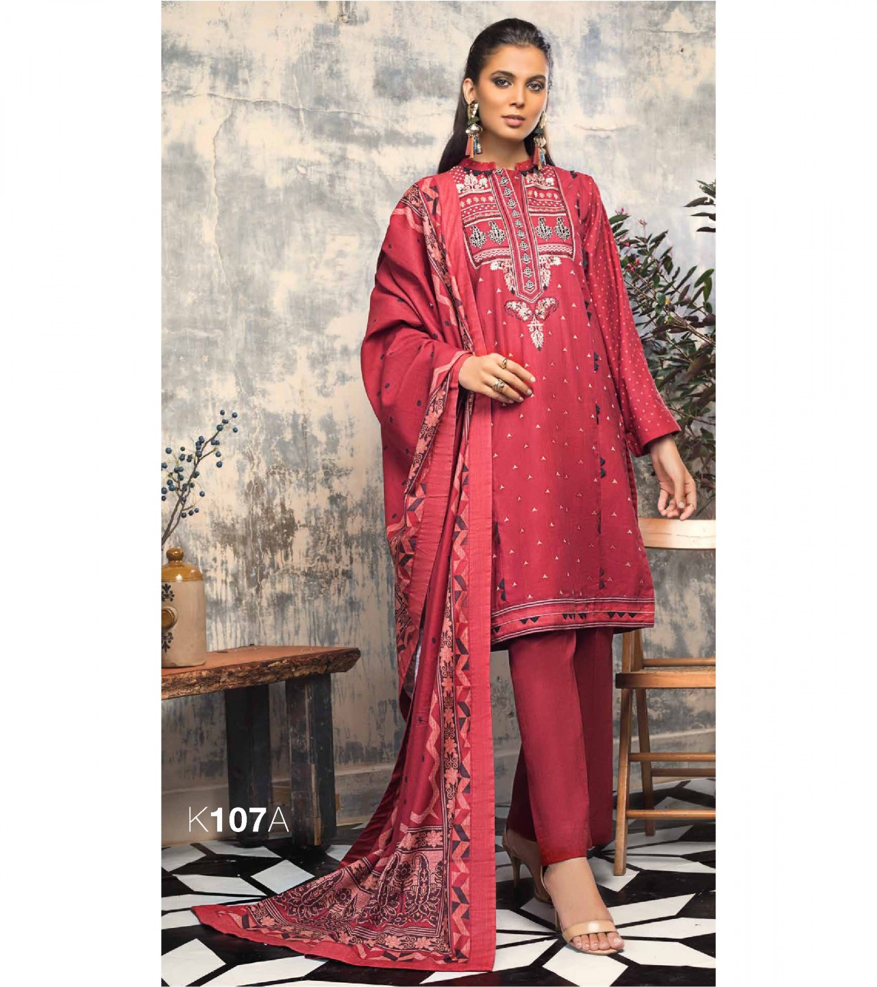 Gul Ahmed 3 PC Unstitched Khaddar Embroidered Suit K-107 A