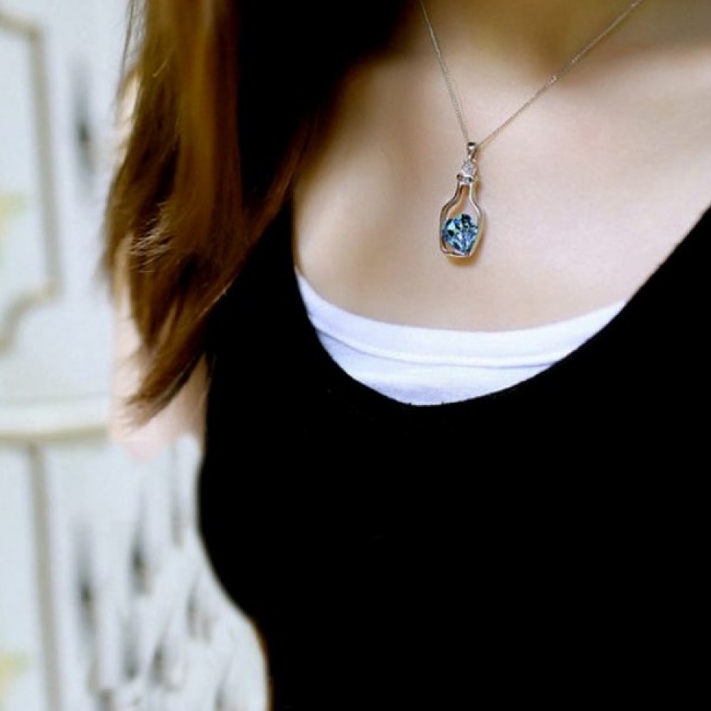 Love Bottle Blue Heart Crystal Pendant