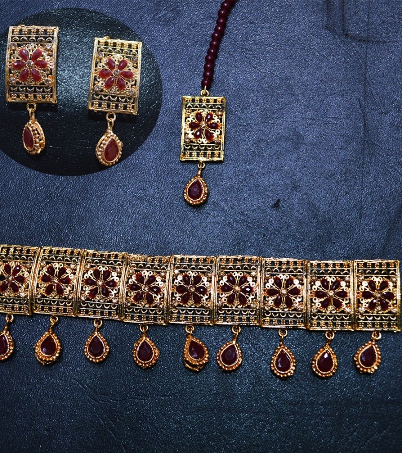 Maroon Stone Chokkar Patti