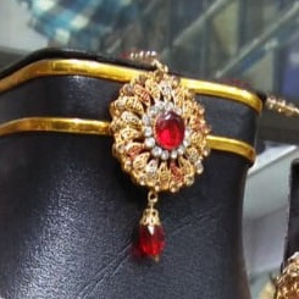 Red & Golden Mala, Choker Necklace, Jhumki & Matha Pati Jewelry Set For Women - Casting Material