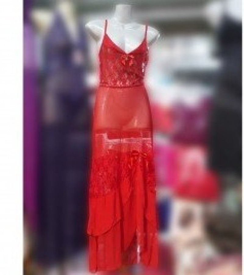 Red Net Long Nightie Lingerie For Women Regular Red Sale