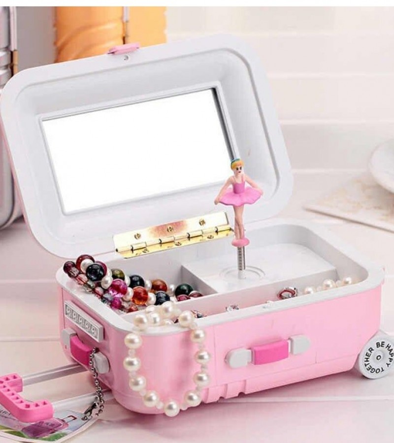 Suitcase Style Music Box Jewelry Storage Box Rotating Ballerina Girl for Kid Toys Gift