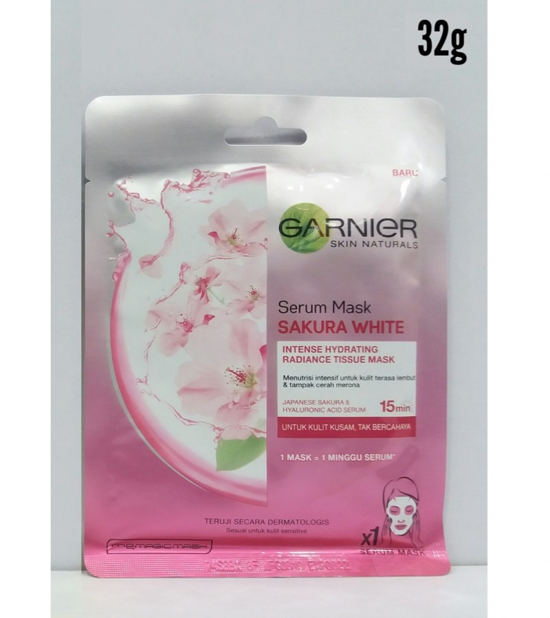 Garnier Skin Naturals, Sakura White, Face Serum Sheet Mask (Pink), 32g