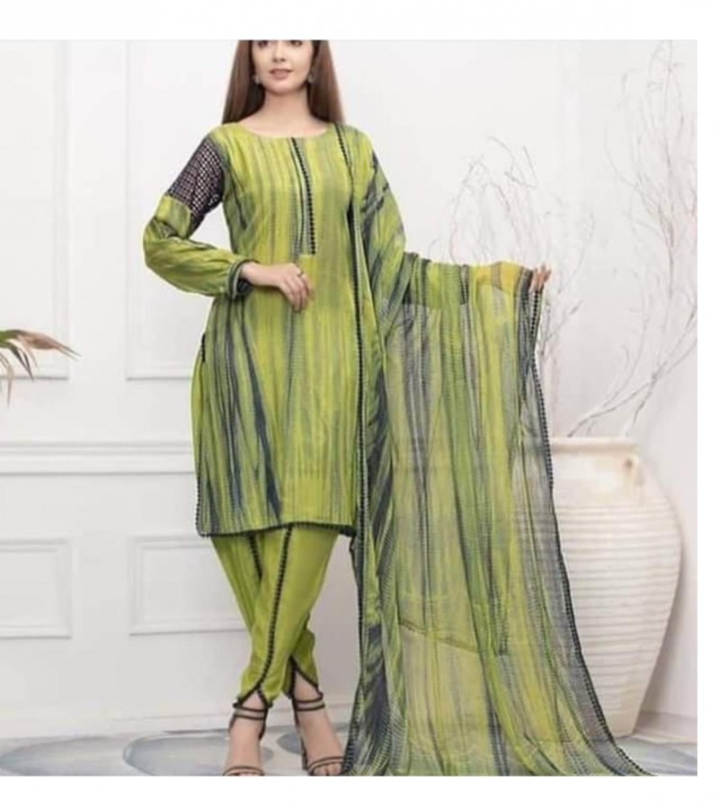 Ladies 3PC Lawn Suits tie & Dye Varity in lot of colours loan dress with chiffon dupatta