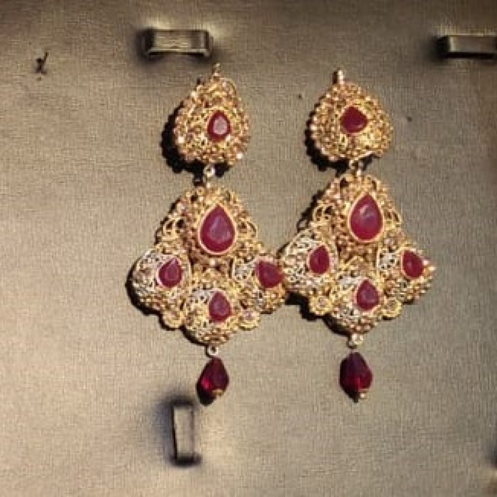 Golden Choker Necklace, Earrings, Bindiya, Jhoomer Jewelry Set & 6 Crystal Bangles - Size-2.4