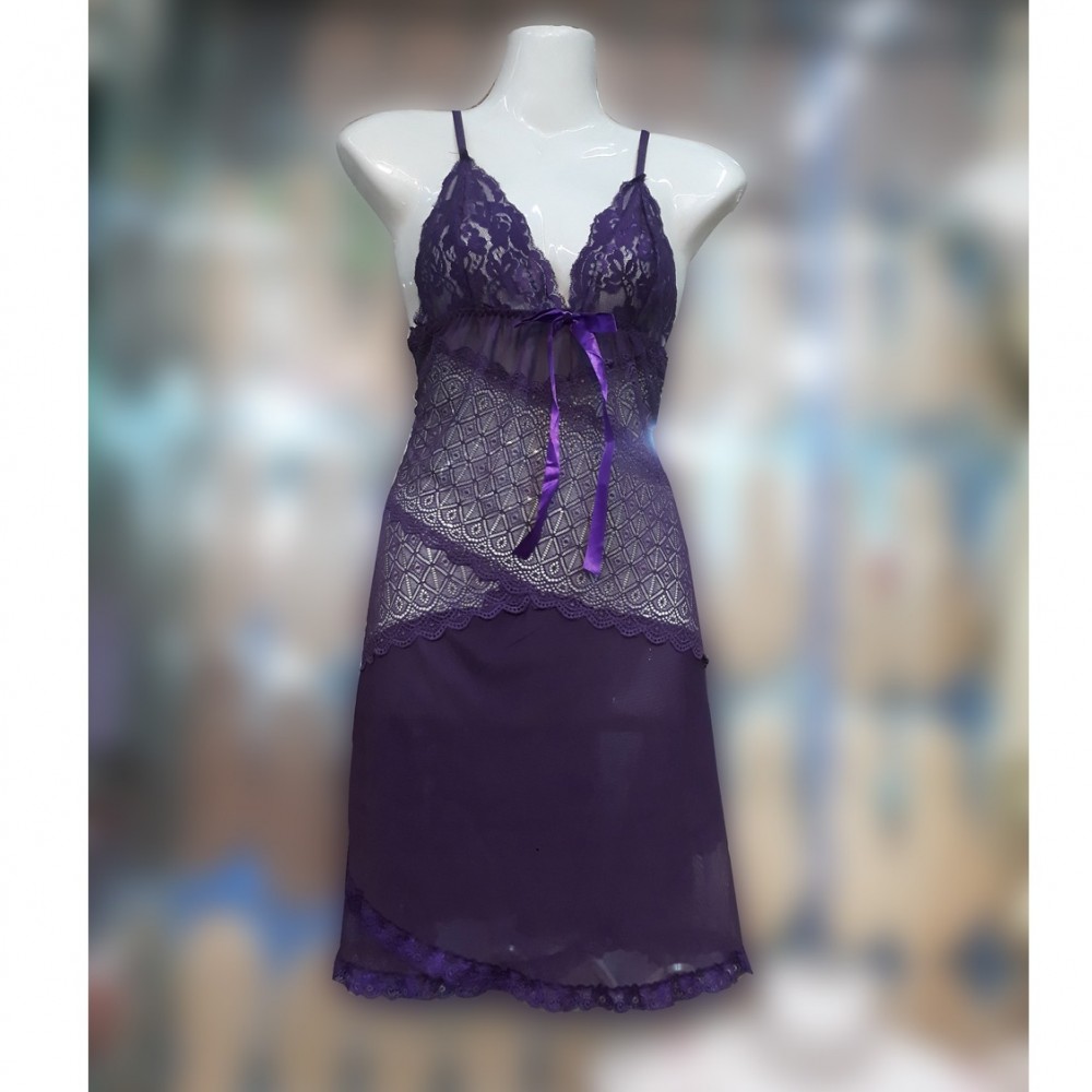 Purple Net Short Nighty, G-String Pantie for Women Purple