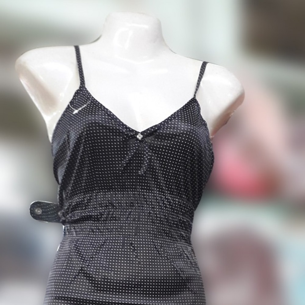 Silk Black Long Nightie For Women - Regular - Black