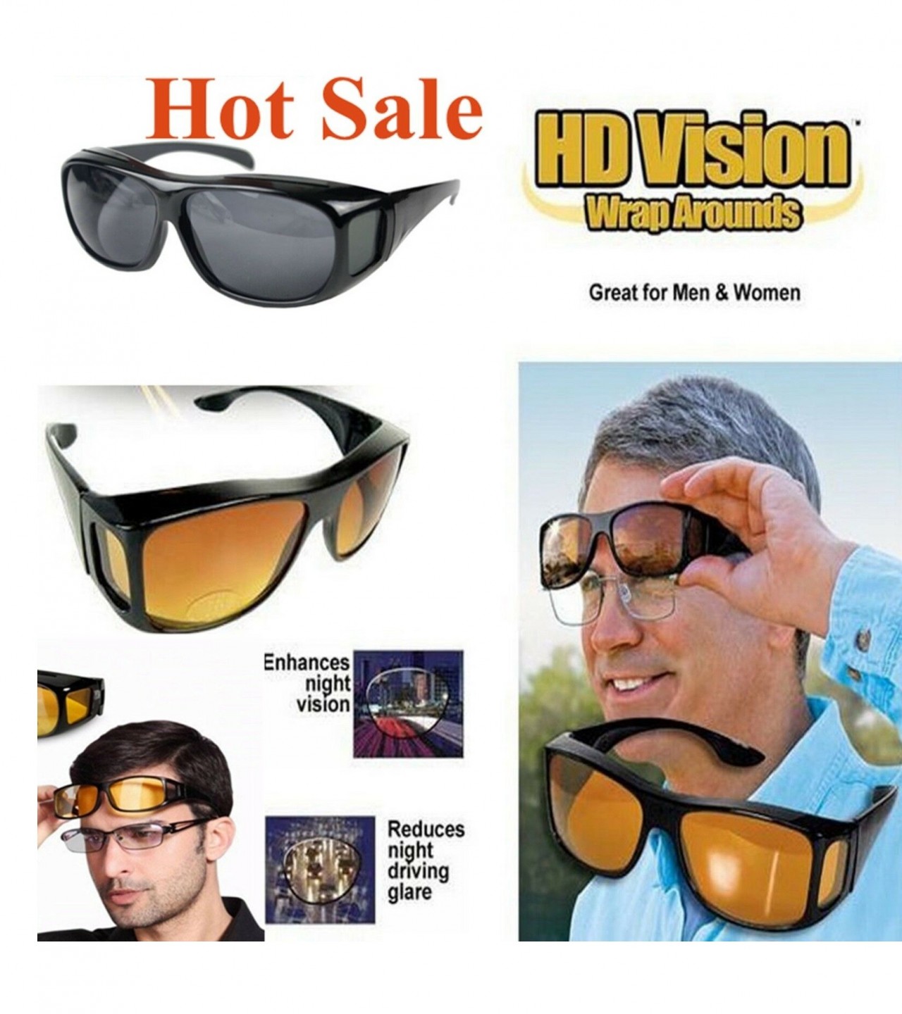 Night & Day Hd Vision Glasses - Cycling Riding Driving & Sports Glasses - Black & Yellow