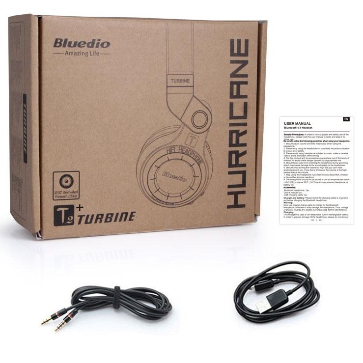 Bluedio T2 Plus - Turbine Hurricane HiFi Bass Booster Wireless Bluetooth V4.1 Headphone - Black