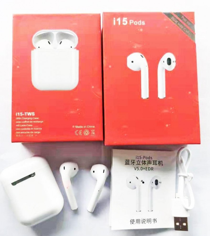 High Quality Airbuds i15 TWS Earphone Touch Key Sensor Universal Mini Wireless Airpods