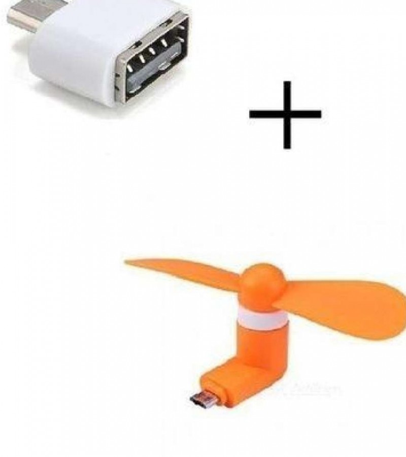Pack Of 2 - OTG Micro USB Adapter with Mini Android Compatible Fan