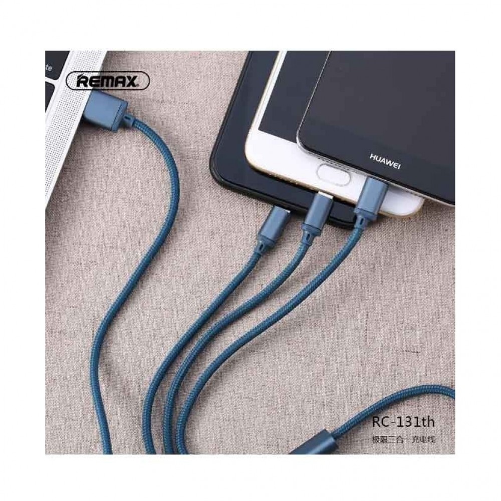 Remax 3in1 Cable RC-131th Gition Series For Micro USB,Type-C And Lightning - Black