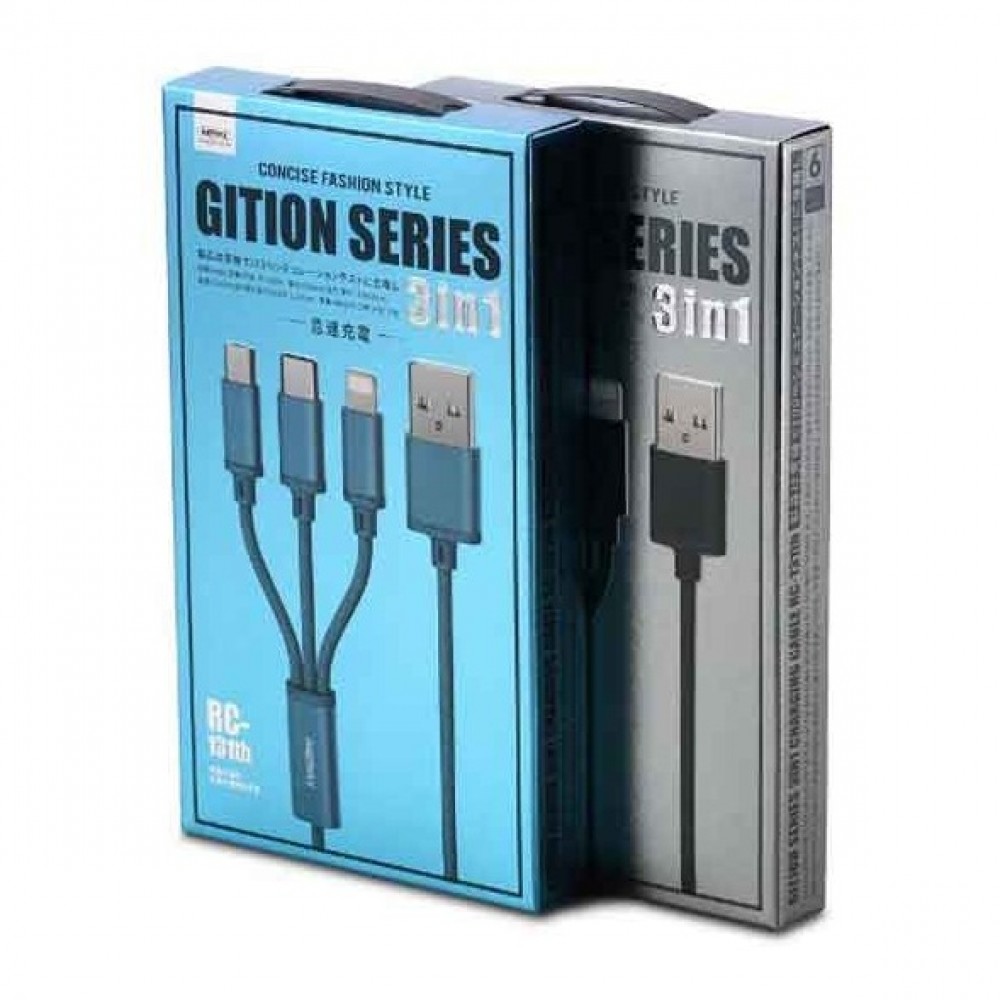 Remax 3in1 Cable RC-131th Gition Series For Micro USB,Type-C And Lightning - Black