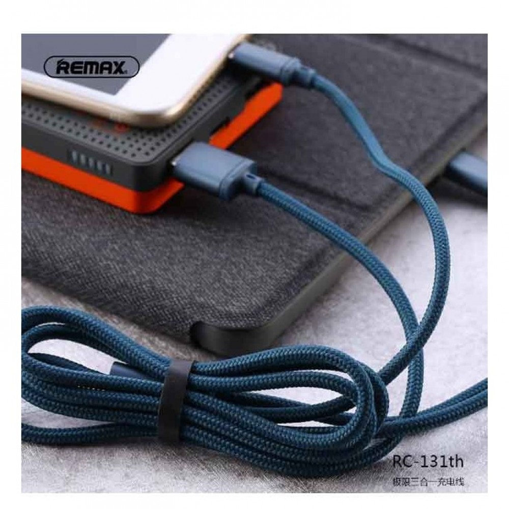 Remax 3in1 Cable RC-131th Gition Series For Micro USB,Type-C And Lightning - Black