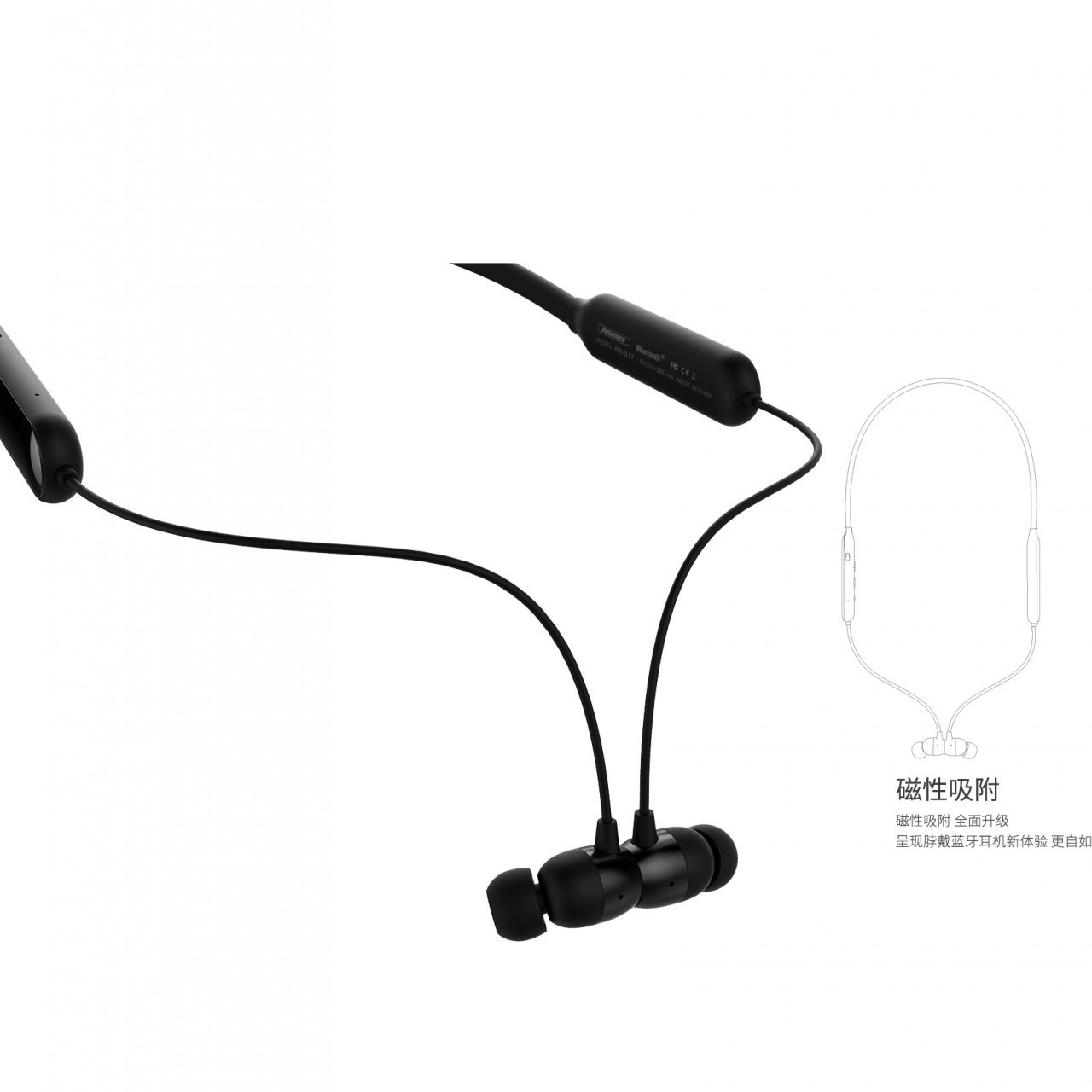 Remax RB-S17 Sports Bluetooth Neckband Headset - Black