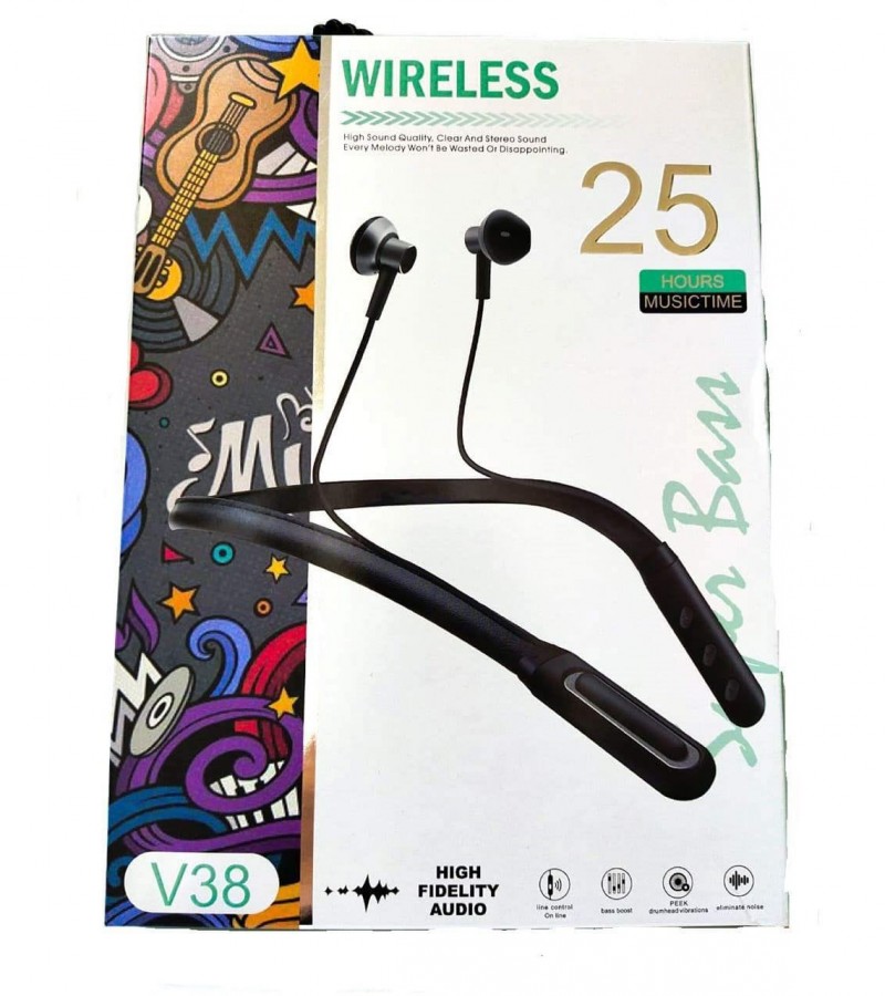 V38 Sports Wireless Bluetooth Neckband - V38 Neckband Headphones with 20 hours Battery Backup