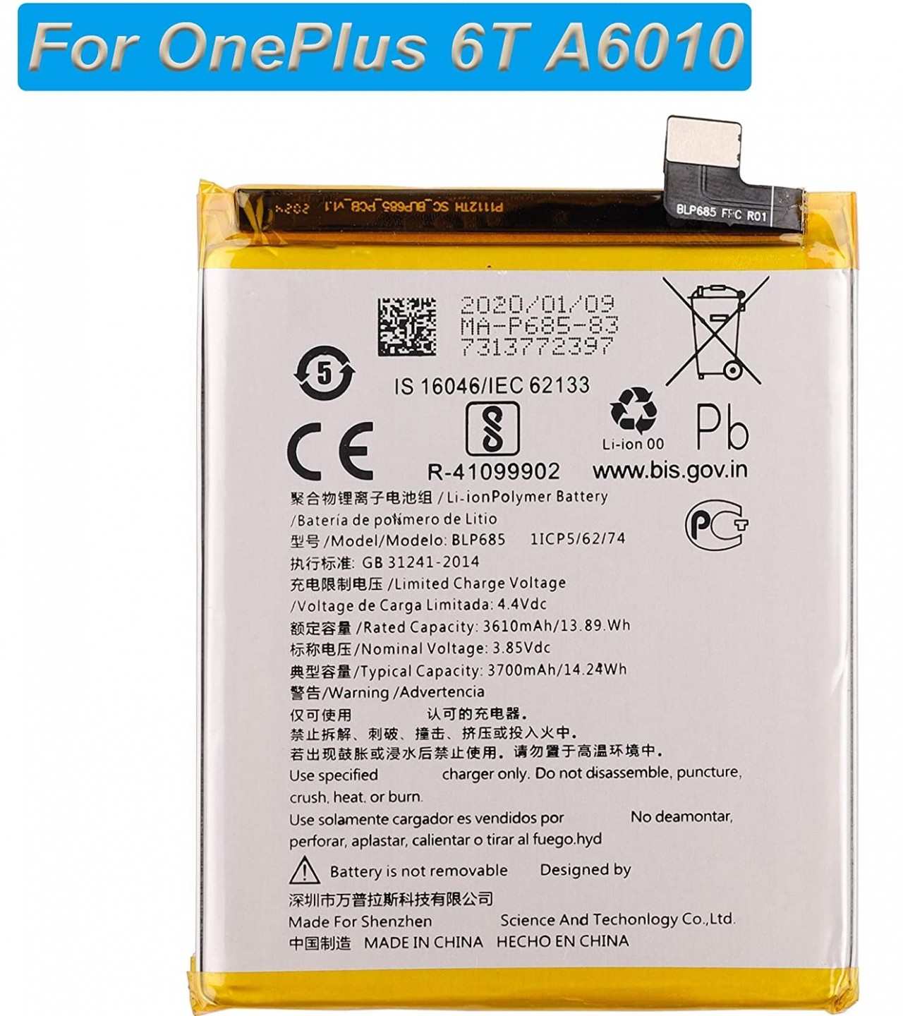 Oneplus 6T A6010 A6013 Battery Replacement BLP-685 or BLP685 with ...