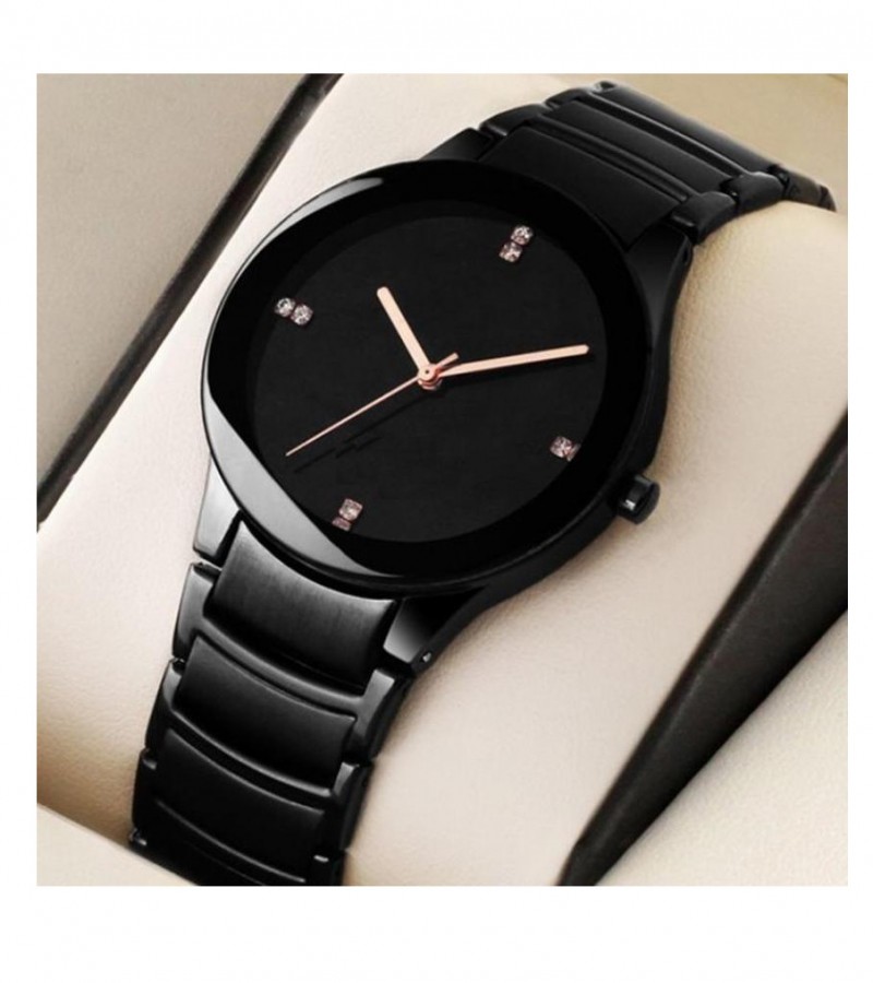 Online Sale Black Stainless Steel Crystal Wrist Watch Simple Quartz Watch Men