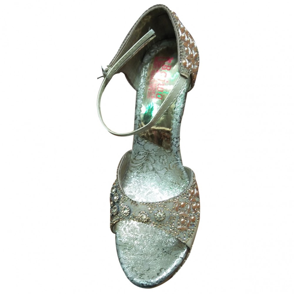 Fancy Partywear Bridal Shoes With High Heels & Pearls For Women - Silver - 9