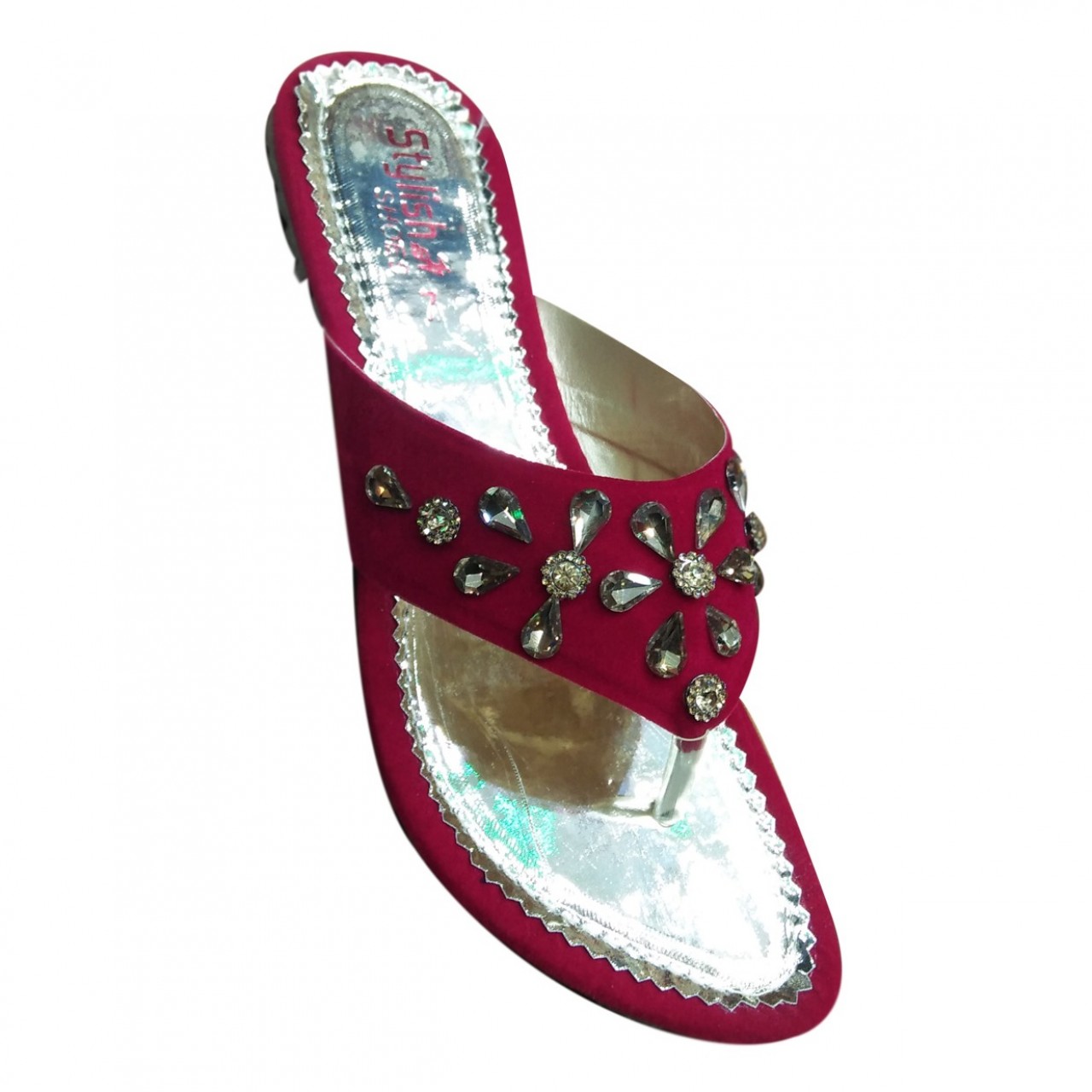 Fancy Partywear Velvet Thumb Shoes for Women - Maroon - 7 To 10