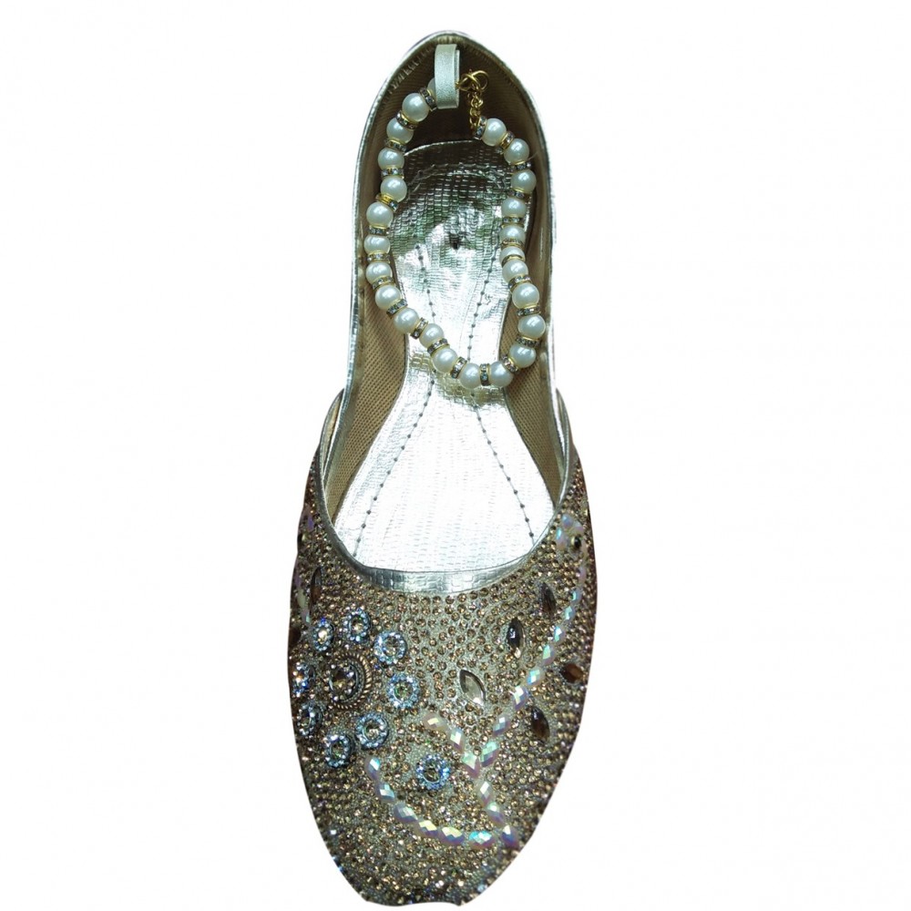 Fancy & Traditional Broach Khussa Shoes For Women - Silver - 7