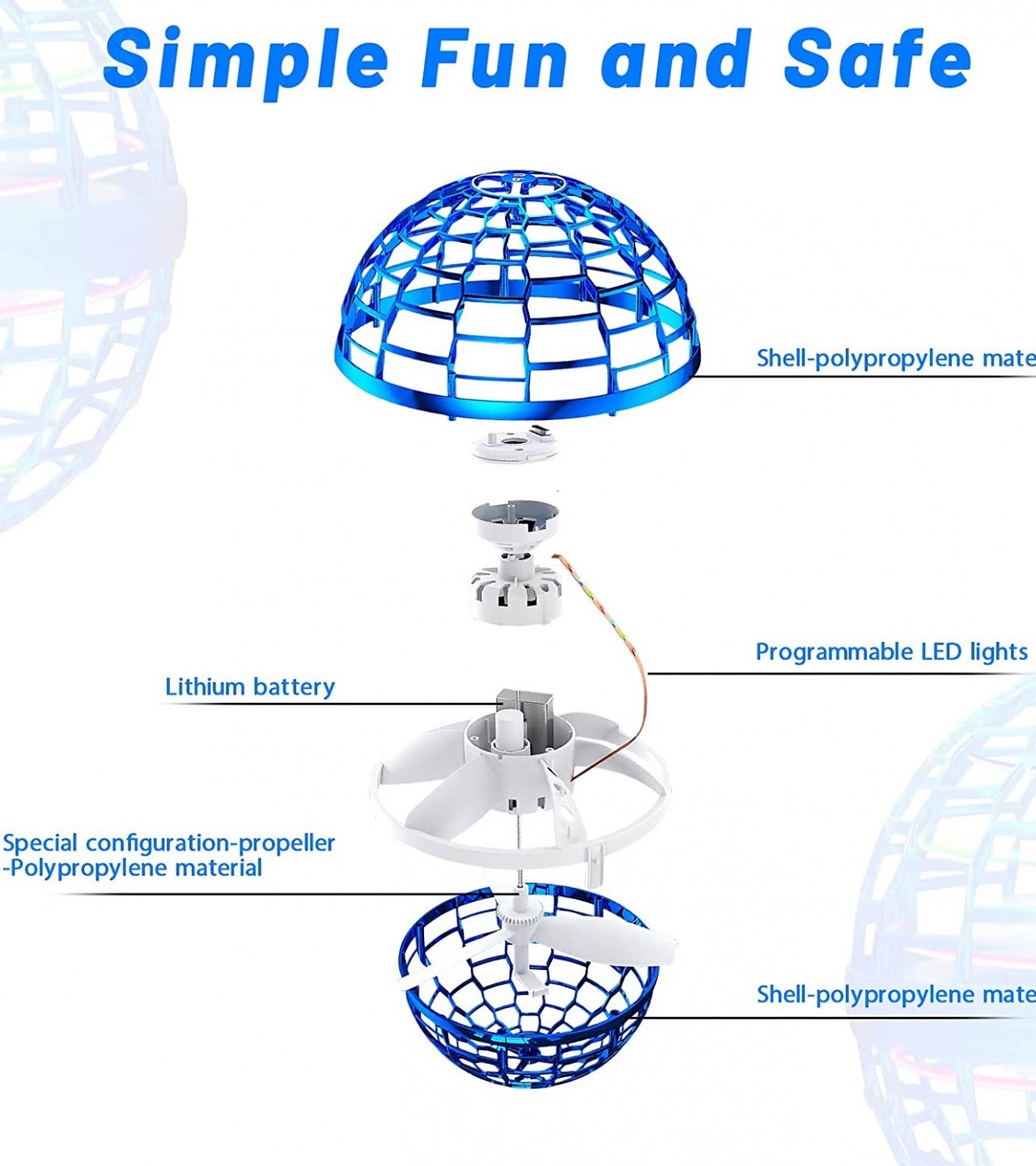 Flying Ball UFO Toy - Built-in RGB Lights Spinner 360° Rotating - Gyro Flying Hover Ball Toy