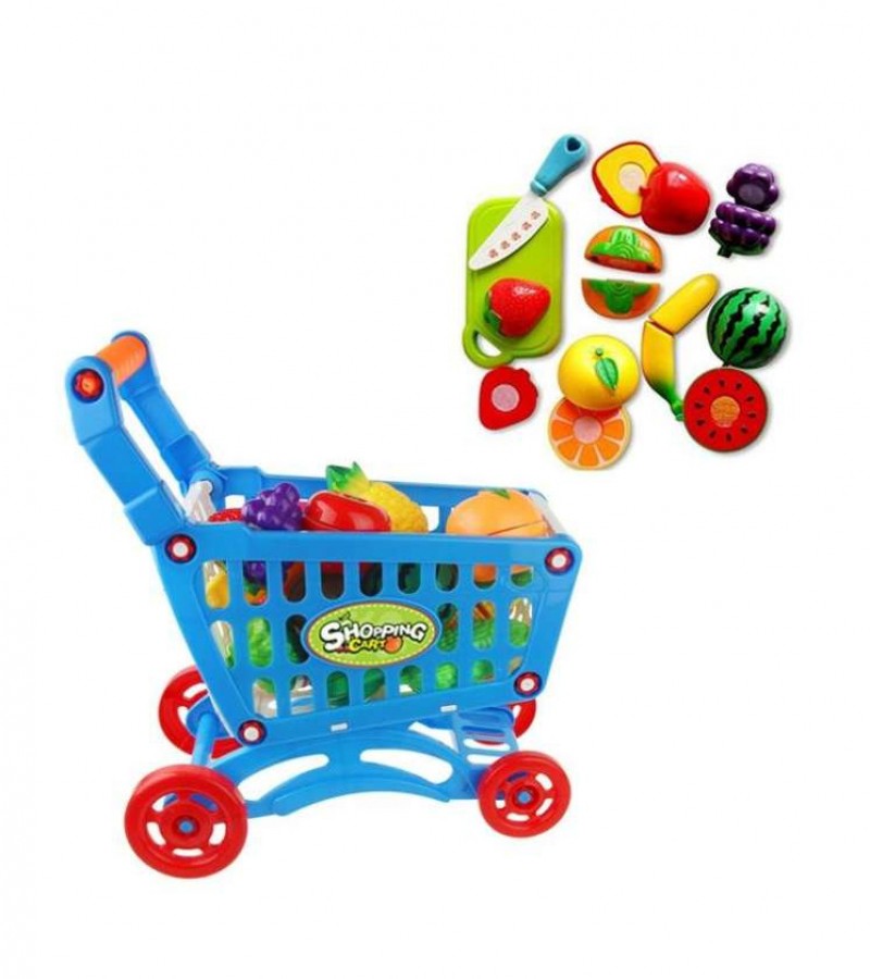 KIDS SHOPPING CART WITH FRUIT CUTTING SET