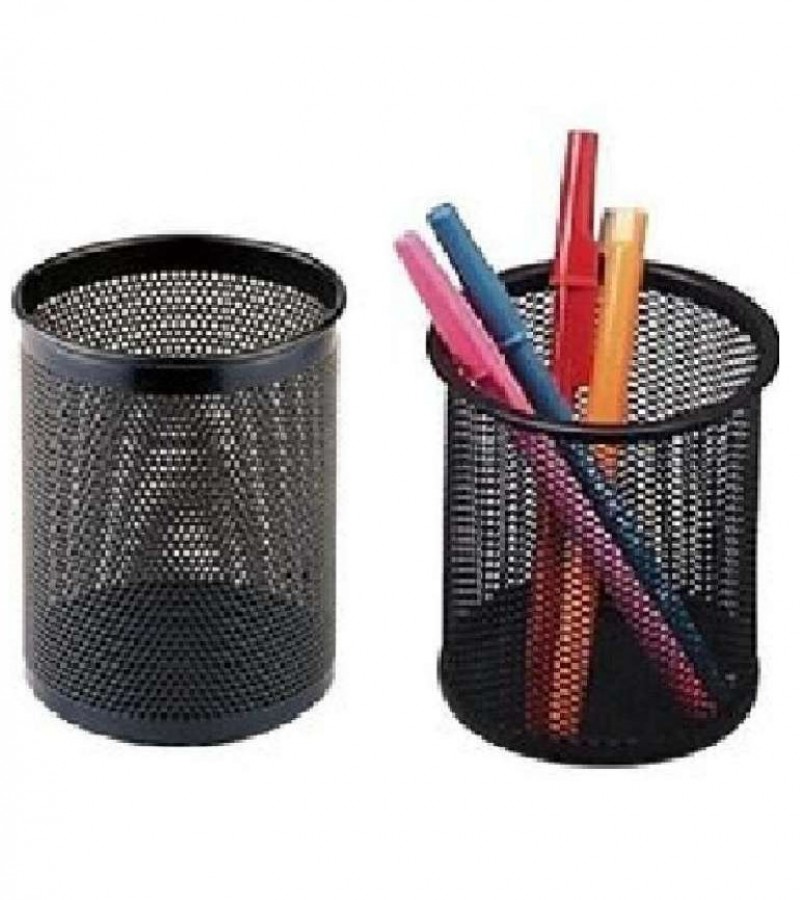 Pack of 2 - Pen Stand and Stationery Holder Metal Mesh - Black