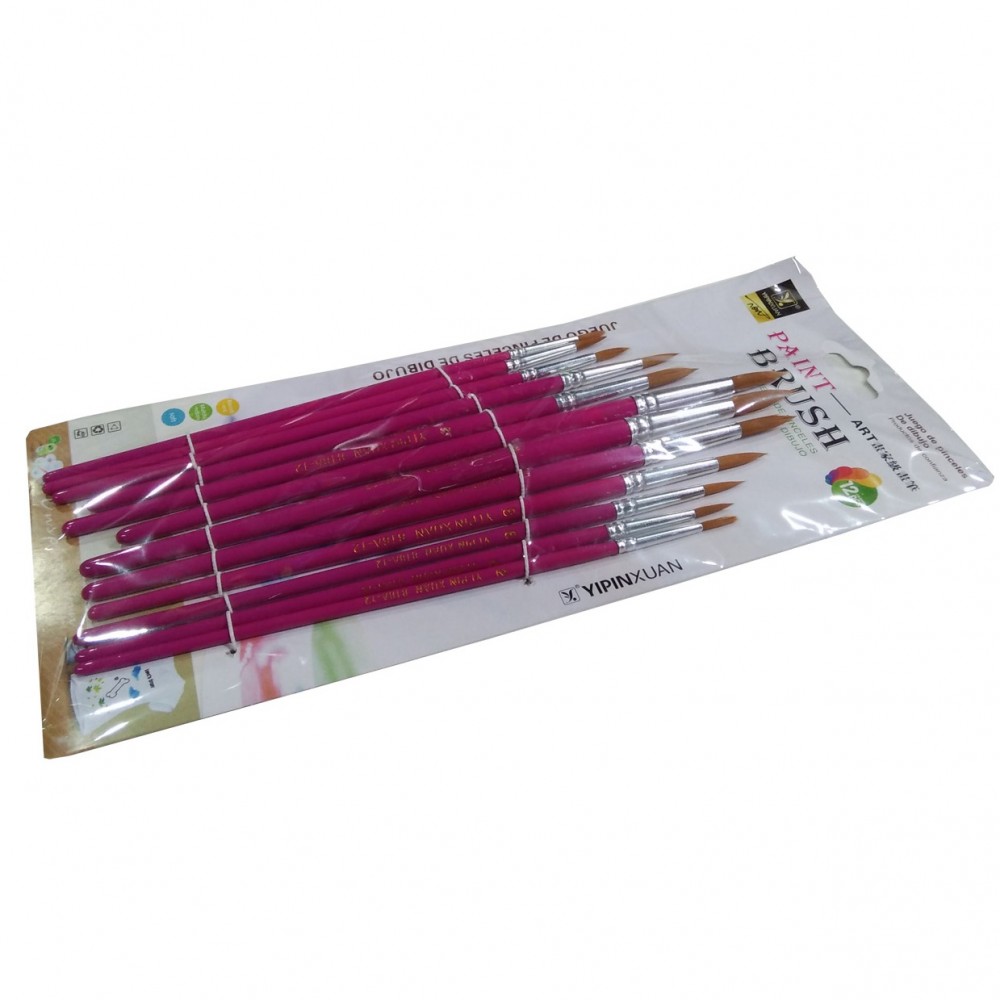 Paint Brushes - 12 Pieces - Shocking Pink