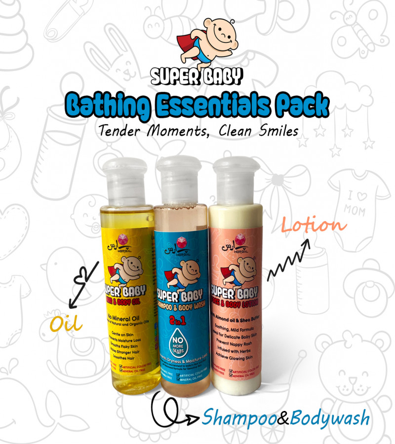 Super Baby Bathing Essential Pack (Shampoo - Bodywash - Oil - Lotion) - Paras Herbal