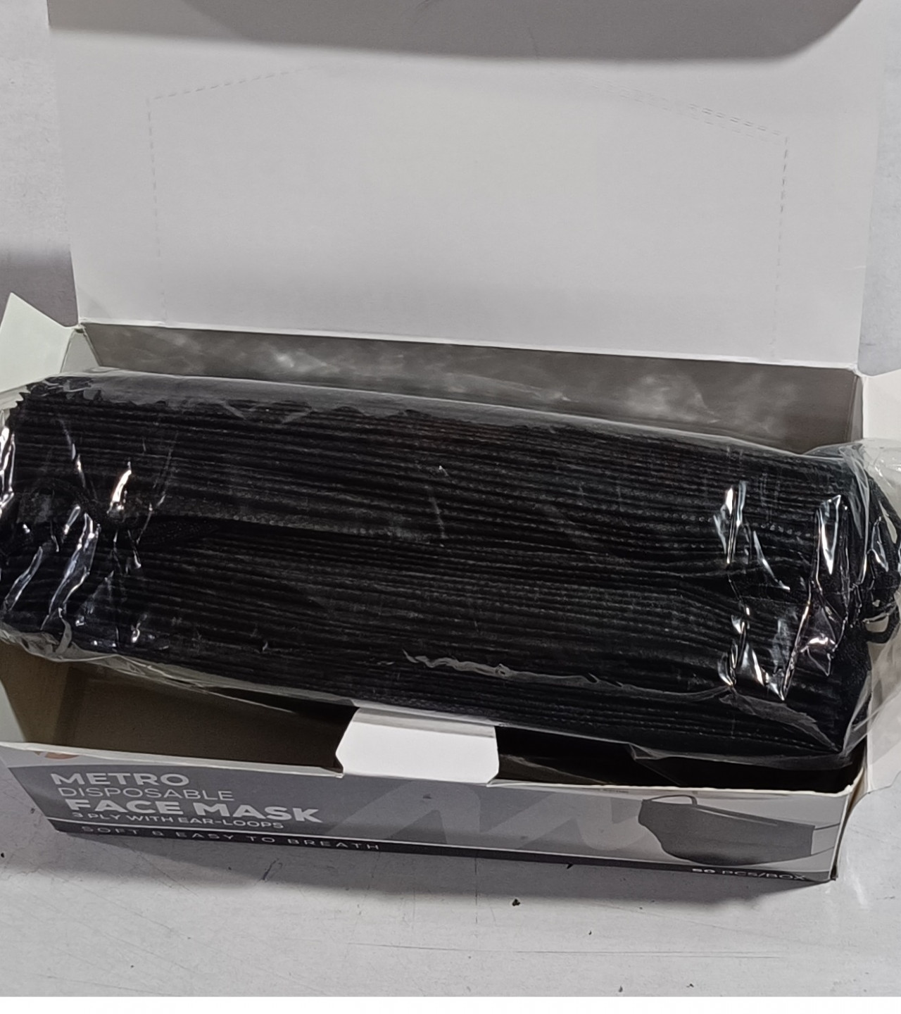 Original China Surgical Disposable Black Face Mask (Metro) 3 Protective Layers with Nose Pin Pack Of 50 Pcs