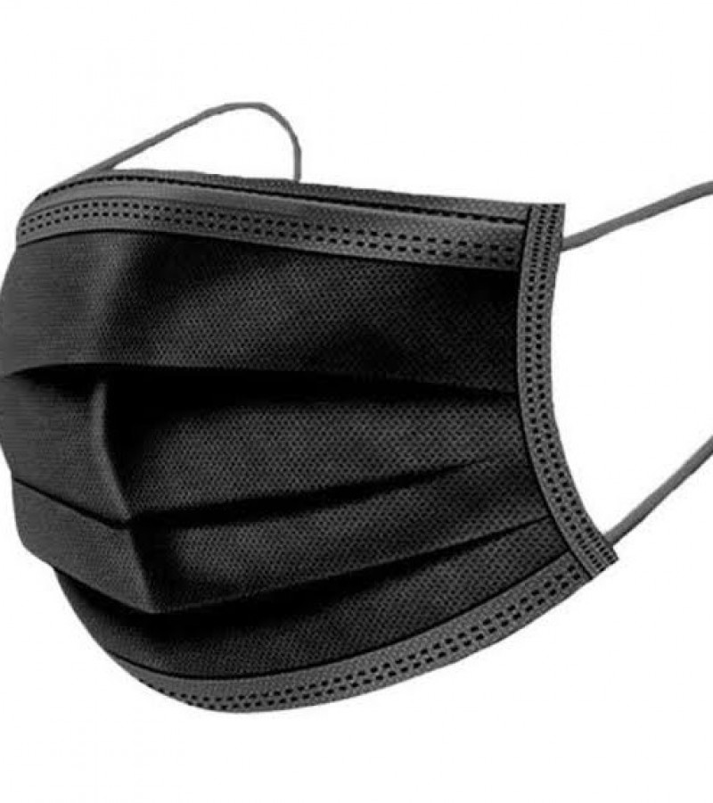 Original China Surgical Disposable Black Face Mask (Metro) 3 Protective Layers with Nose Pin Pack Of 50 Pcs