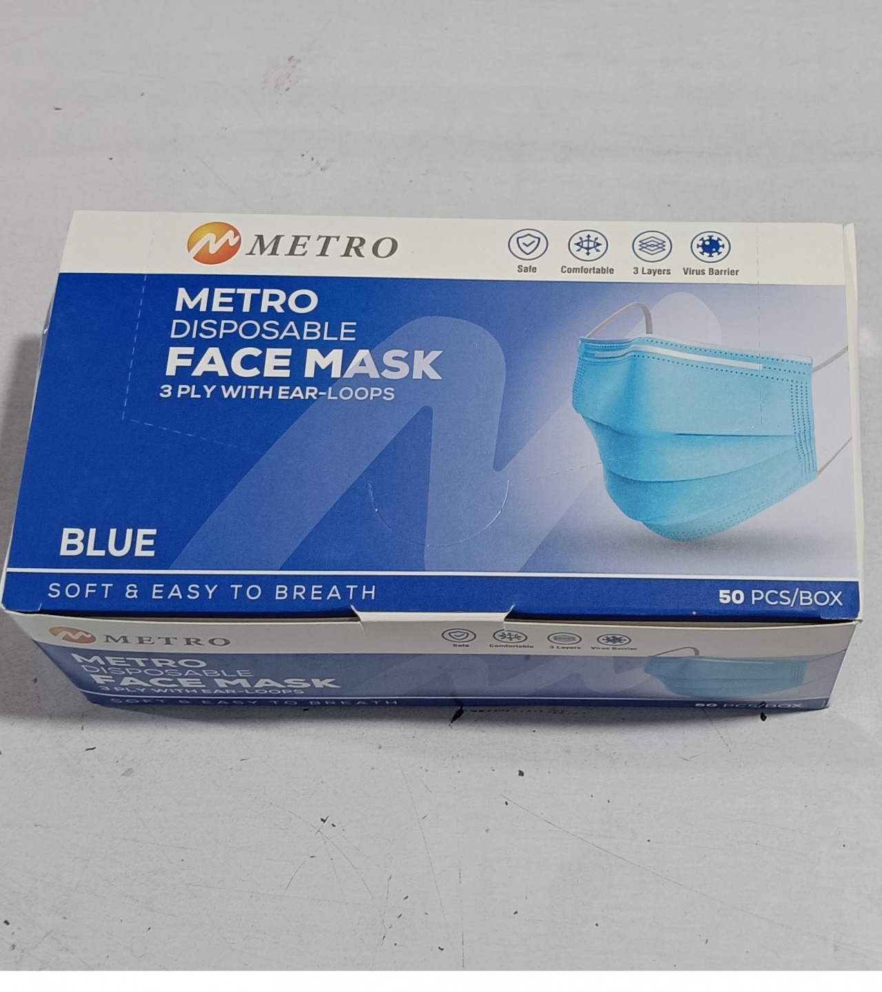Original China Surgical Disposable Blue Face Mask (Metro) 3 Protective Layers with Nose Pin Pack Of 50 Pcs