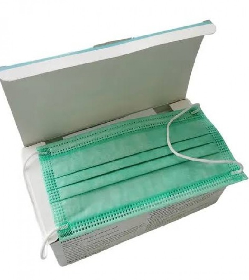 Original China Surgical Disposable Green Face Mask (Metro) 3 Protective Layers with Nose Pin Pack Of 50 Pcs