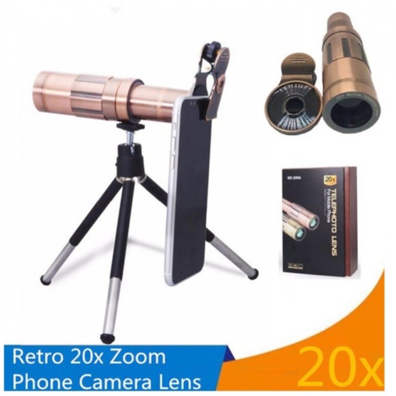 Phone Lens 20x Zoom Telephoto Lens With Universal Clip And Mini Flexible Tripod